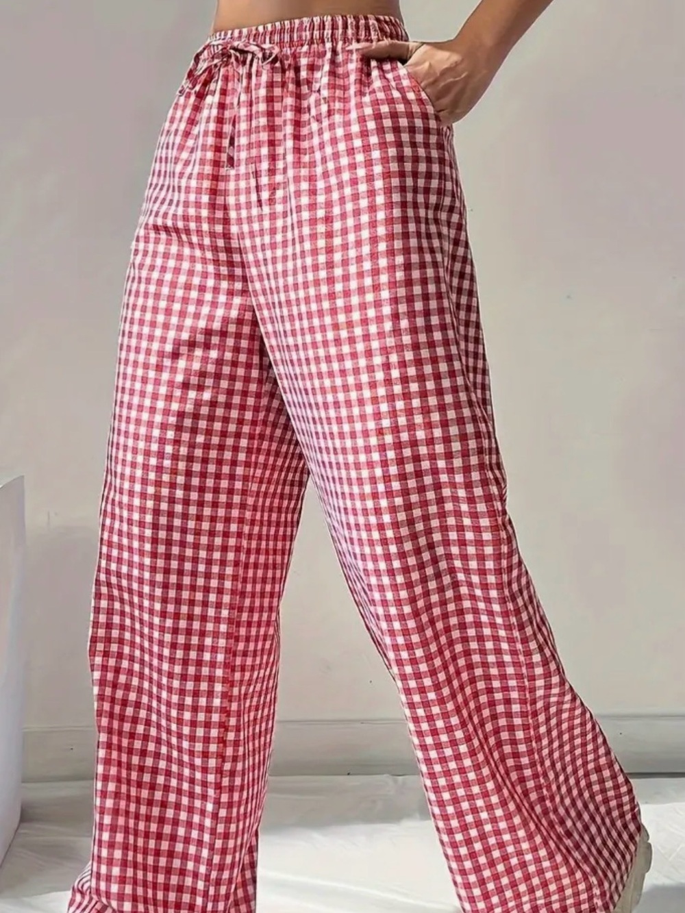 Just Polly Gingham Pajama Pants Size L Red & White Lightweight Loungewear